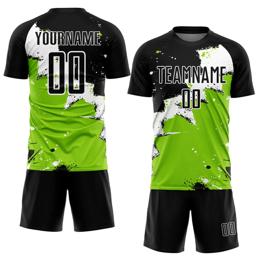 Custom Black White-Neon Green Splash Sublimation Soccer Uniform Jersey - Sky-Custom