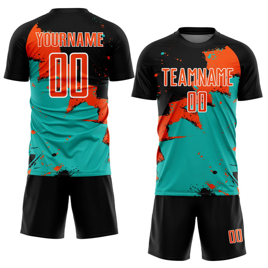 Custom Black Orange-Aqua Splash Sublimation Soccer Uniform Jersey - Sky-Custom