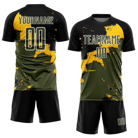 Custom Black Olive-Yellow Splash Sublimation Soccer Uniform Jersey - Sky-Custom