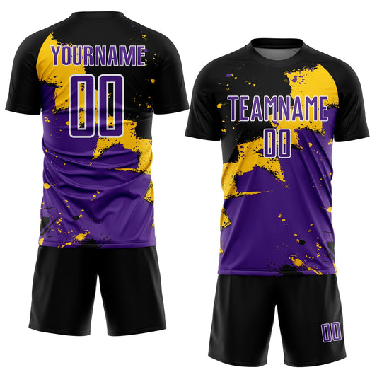 Custom Black Purple-Yellow Splash Sublimation Soccer Uniform Jersey - Sky-Custom
