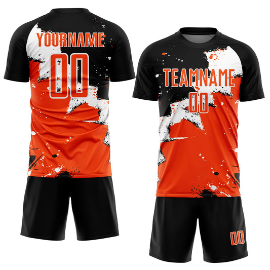 Custom Black Orange-White Splash Sublimation Soccer Uniform Jersey - Sky-Custom