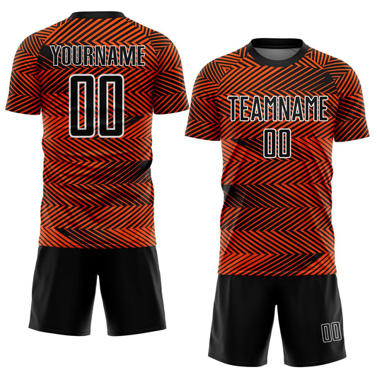 Custom Orange Black-White Line Sublimation Soccer Uniform Jersey - Sky-Custom