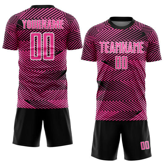 Custom Pink Black-White Line Sublimation Soccer Uniform Jersey - Sky-Custom