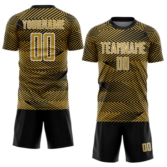 Custom Old Gold Black-White Line Sublimation Soccer Uniform Jersey - Sky-Custom