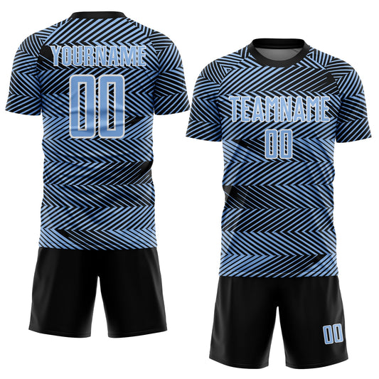 Custom Light Blue Black-White Line Sublimation Soccer Uniform Jersey - Sky-Custom