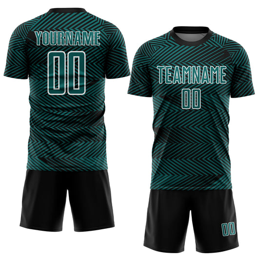 Custom Teal Black-White Line Sublimation Soccer Uniform Jersey - Sky-Custom