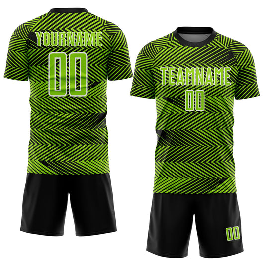 Custom Neon Green Black-White Line Sublimation Soccer Uniform Jersey - Sky-Custom
