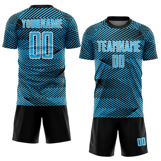 Custom Sky Blue Black-White Line Sublimation Soccer Uniform Jersey - Sky-Custom