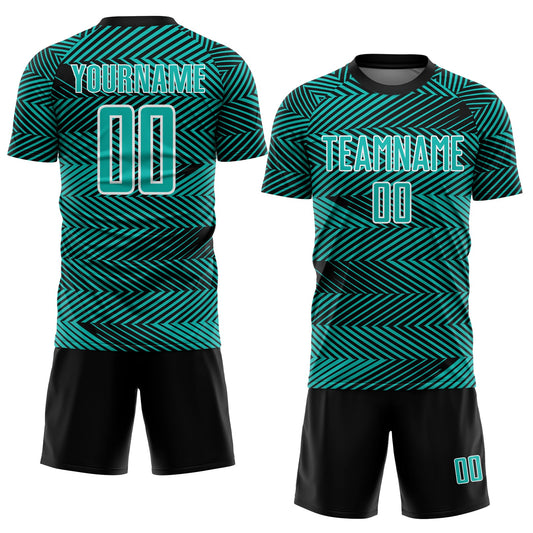 Custom Aqua Black-White Line Sublimation Soccer Uniform Jersey - Sky-Custom