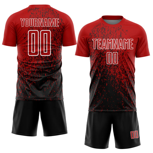 Custom Red Black-White Abstract Fragment Art Sublimation Soccer Uniform Jersey - Sky-Custom