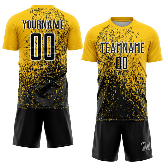 Custom Yellow Black-White Abstract Fragment Art Sublimation Soccer Uniform Jersey - Sky-Custom