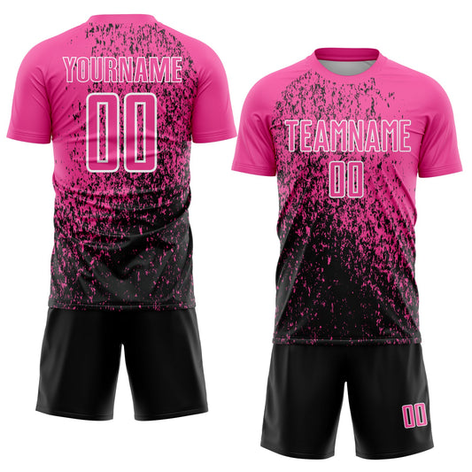 Custom Pink Black-White Abstract Fragment Art Sublimation Soccer Uniform Jersey - Sky-Custom