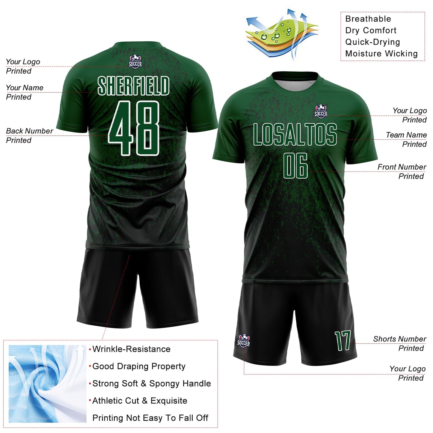 Custom Green Black-White Abstract Fragment Art Sublimation Soccer Uniform Jersey - Sky-Custom