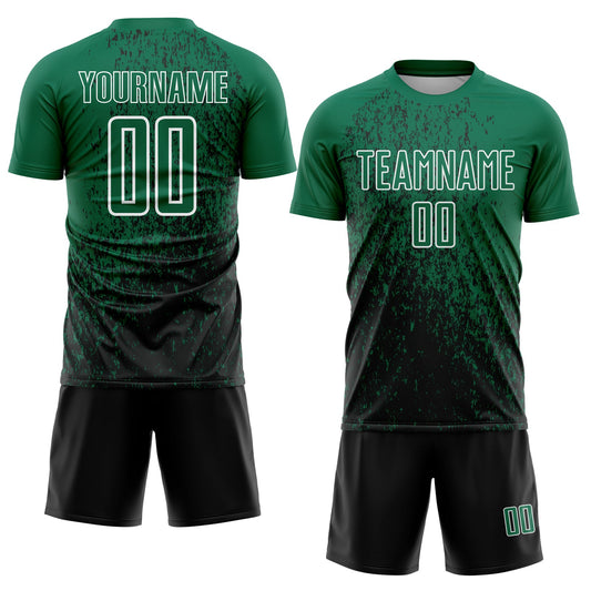 Custom Kelly Green Black-White Abstract Fragment Art Sublimation Soccer Uniform Jersey - Sky-Custom