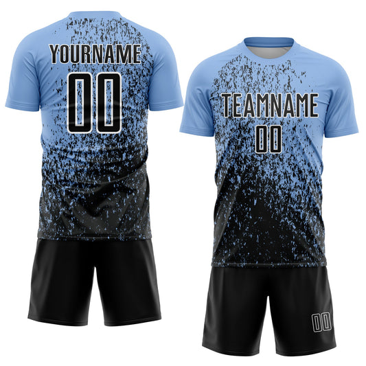 Custom Light Blue Black-White Abstract Fragment Art Sublimation Soccer Uniform Jersey - Sky-Custom