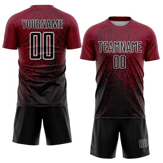 Custom Crimson Black-White Abstract Fragment Art Sublimation Soccer Uniform Jersey - Sky-Custom