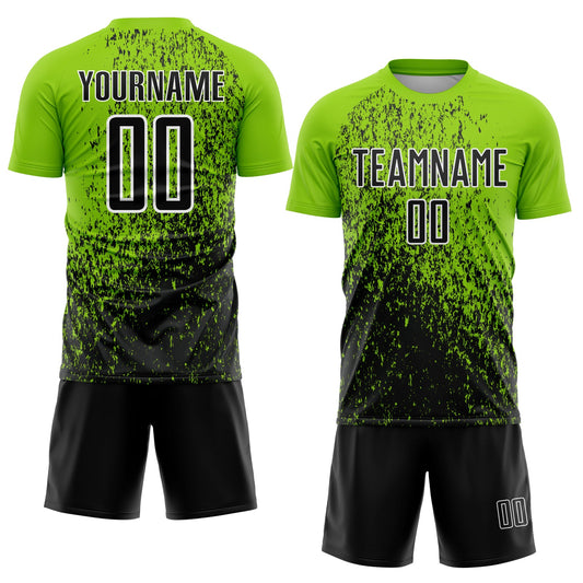 Custom Neon Green Black-White Abstract Fragment Art Sublimation Soccer Uniform Jersey - Sky-Custom