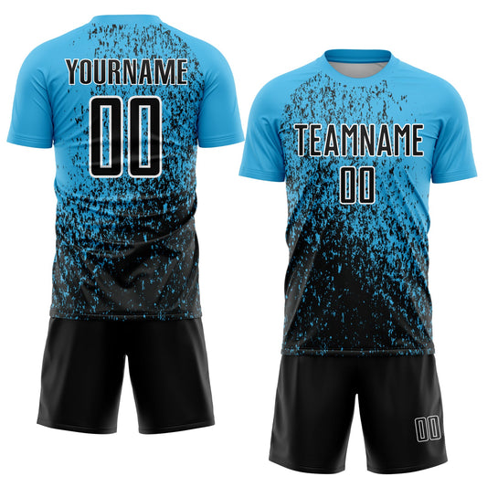 Custom Sky Blue Black-White Abstract Fragment Art Sublimation Soccer Uniform Jersey - Sky-Custom