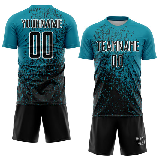 Custom Teal Black-White Abstract Fragment Art Sublimation Soccer Uniform Jersey - Sky-Custom