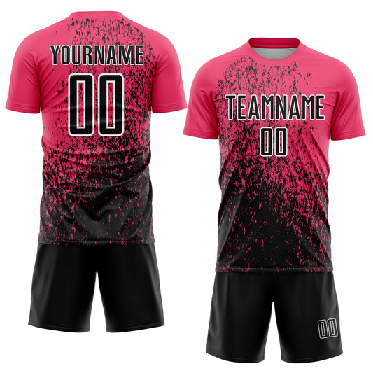 Custom Neon Pink Black-White Abstract Fragment Art Sublimation Soccer Uniform Jersey - Sky-Custom