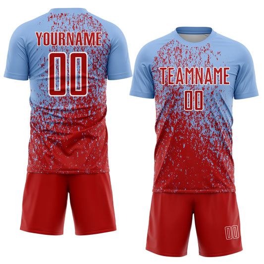 Custom Light Blue Red-White Abstract Fragment Art Sublimation Soccer Uniform Jersey - Sky-Custom