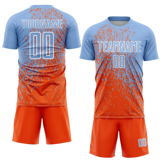 Custom Light Blue Orange-White Abstract Fragment Art Sublimation Soccer Uniform Jersey - Sky-Custom