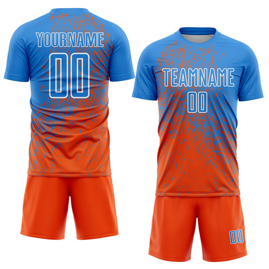 Custom Powder Blue Orange-White Abstract Fragment Art Sublimation Soccer Uniform Jersey - Sky-Custom