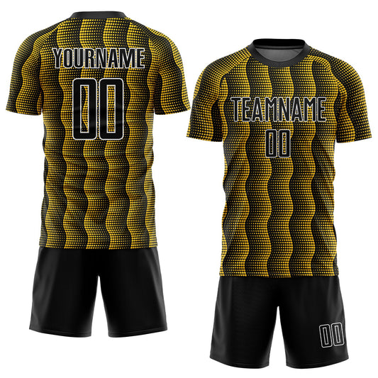 Custom Black Yellow-White Geometric Shape Sublimation Soccer Uniform Jersey - Sky-Custom
