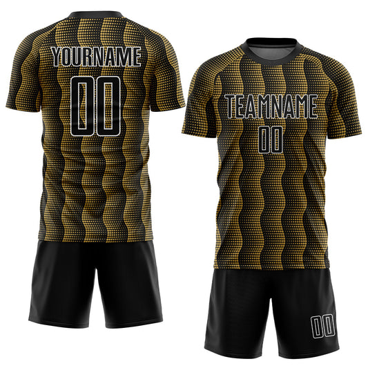 Custom Black Old Gold-White Geometric Shape Sublimation Soccer Uniform Jersey - Sky-Custom