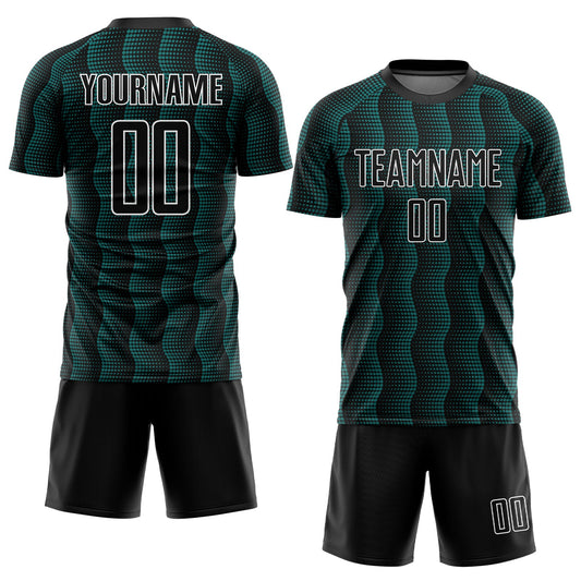 Custom Black Teal-White Geometric Shape Sublimation Soccer Uniform Jersey - Sky-Custom