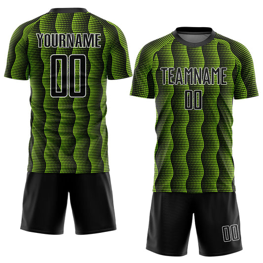 Custom Black Neon Green-White Geometric Shape Sublimation Soccer Uniform Jersey - Sky-Custom