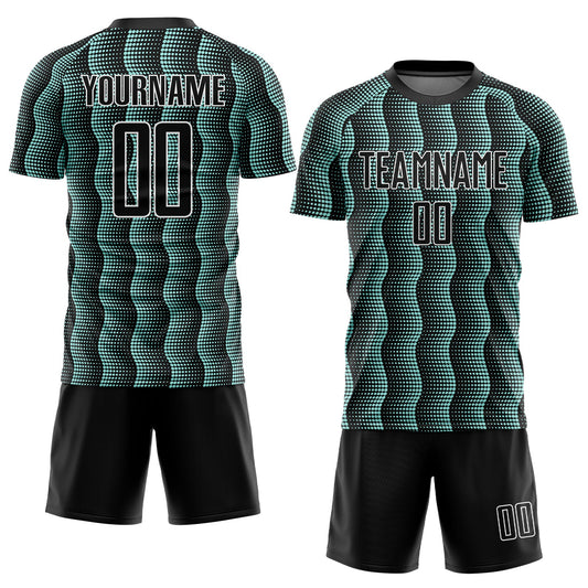 Custom Black Ice Blue-White Geometric Shape Sublimation Soccer Uniform Jersey - Sky-Custom