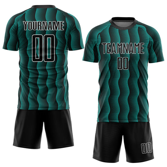 Custom Black Aqua-White Geometric Shape Sublimation Soccer Uniform Jersey - Sky-Custom