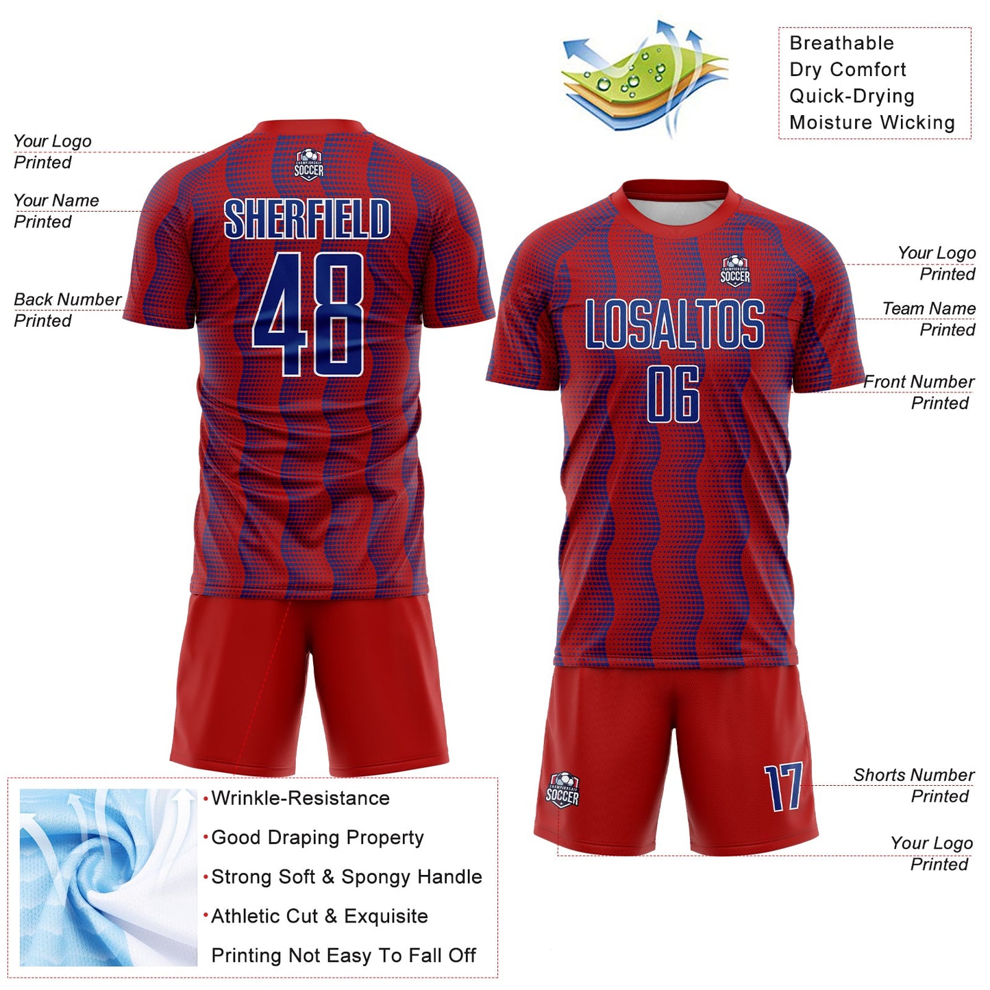 Custom Red Royal-White Geometric Shape Sublimation Soccer Uniform Jersey - Sky-Custom