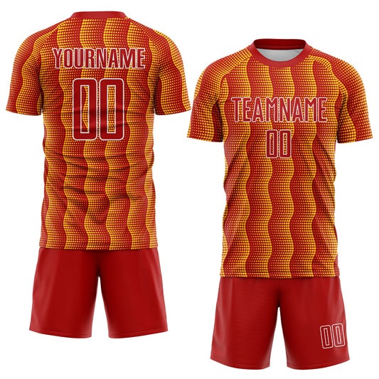 Custom Red Yellow-White Geometric Shape Sublimation Soccer Uniform Jersey - Sky-Custom