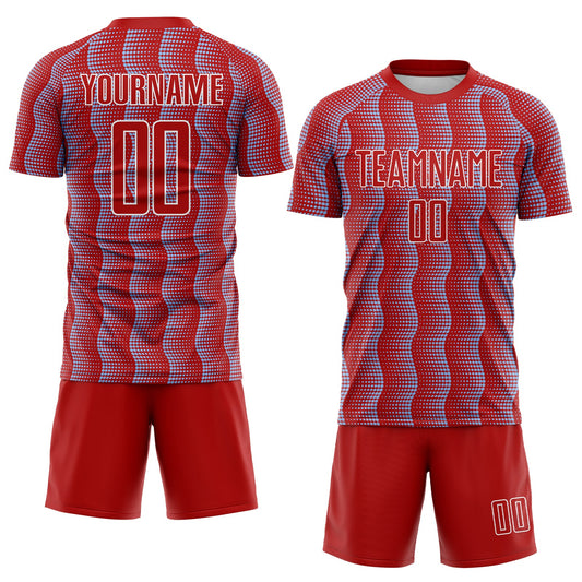 Custom Red Light Blue-White Geometric Shape Sublimation Soccer Uniform Jersey - Sky-Custom