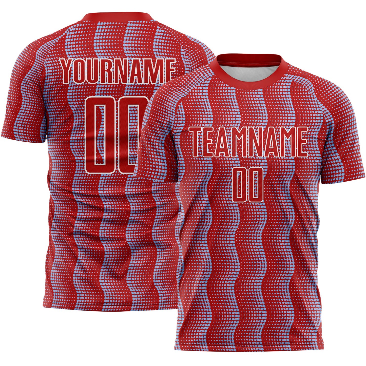 Custom Red Light Blue-White Geometric Shape Sublimation Soccer Uniform Jersey - Sky-Custom