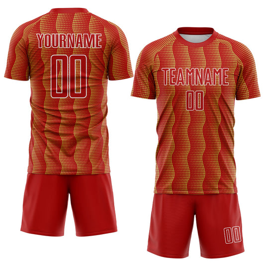 Custom Red Old Gold-White Geometric Shape Sublimation Soccer Uniform Jersey - Sky-Custom