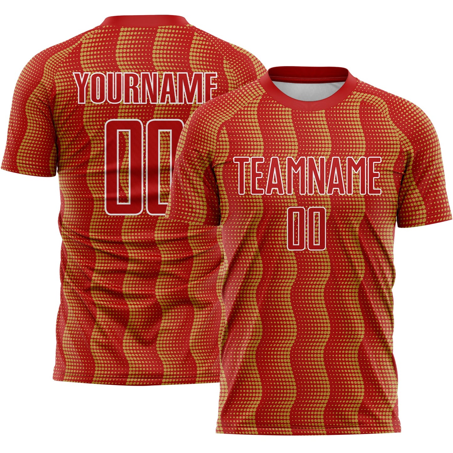 Custom Red Old Gold-White Geometric Shape Sublimation Soccer Uniform Jersey - Sky-Custom