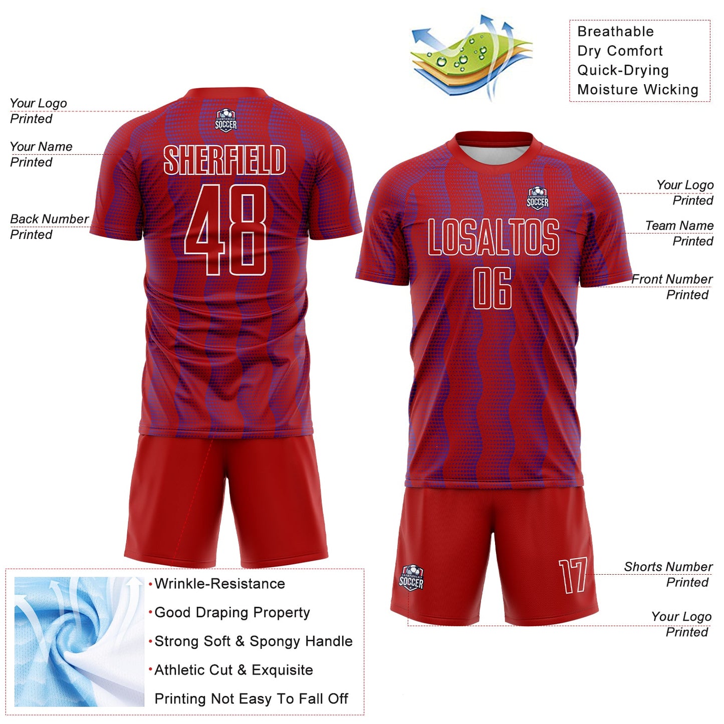 Custom Red Purple-White Geometric Shape Sublimation Soccer Uniform Jersey - Sky-Custom