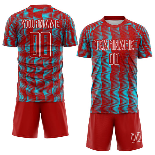 Custom Red Lakes Blue-White Geometric Shape Sublimation Soccer Uniform Jersey - Sky-Custom