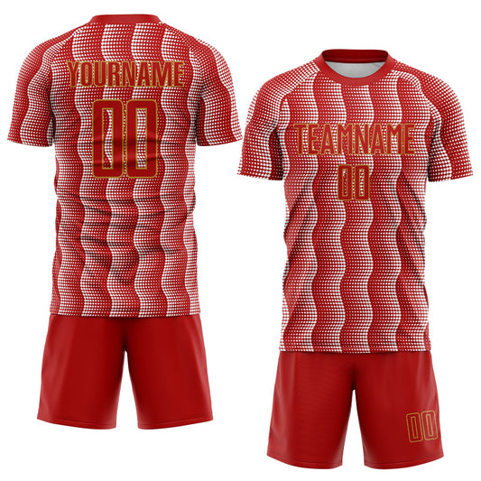 Custom Red Old Gold-White Geometric Shape Sublimation Soccer Uniform Jersey - Sky-Custom