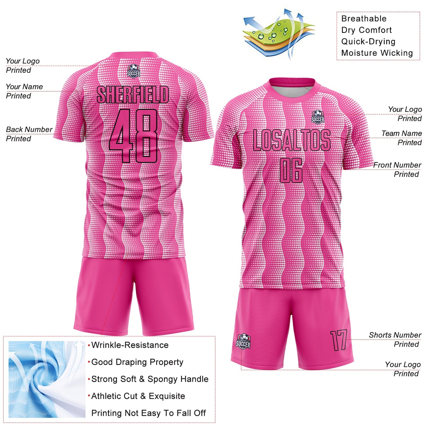 Custom Pink Black-White Geometric Shape Sublimation Soccer Uniform Jersey - Sky-Custom