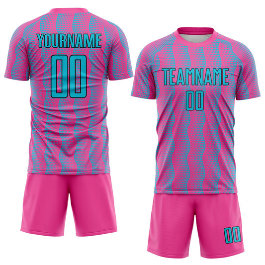 Custom Pink Lakes Blue-Black Geometric Shape Sublimation Soccer Uniform Jersey - Sky-Custom
