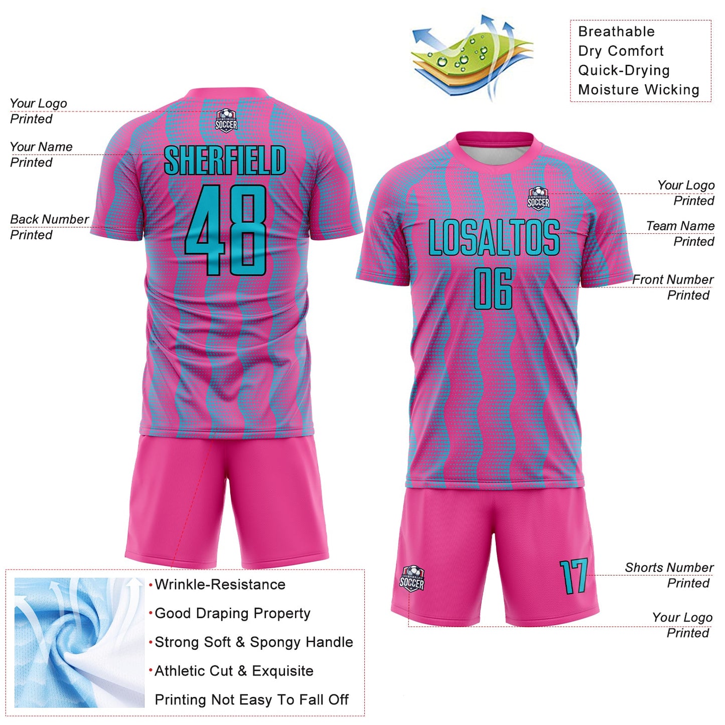 Custom Pink Lakes Blue-Black Geometric Shape Sublimation Soccer Uniform Jersey - Sky-Custom