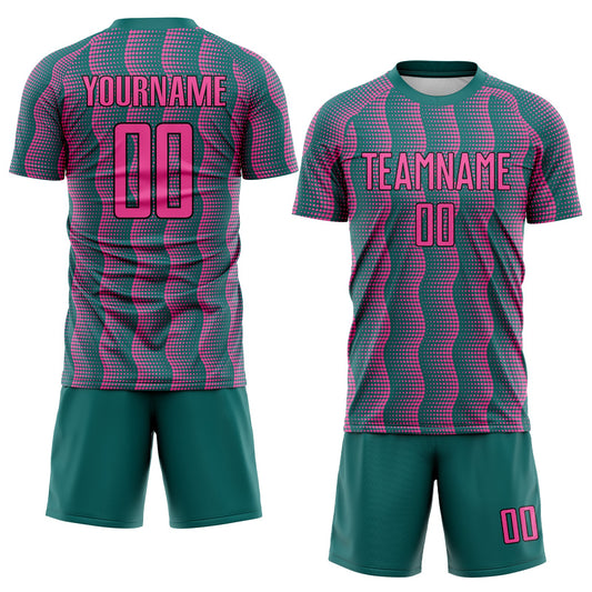 Custom Teal Pink-Black Geometric Shape Sublimation Soccer Uniform Jersey - Sky-Custom