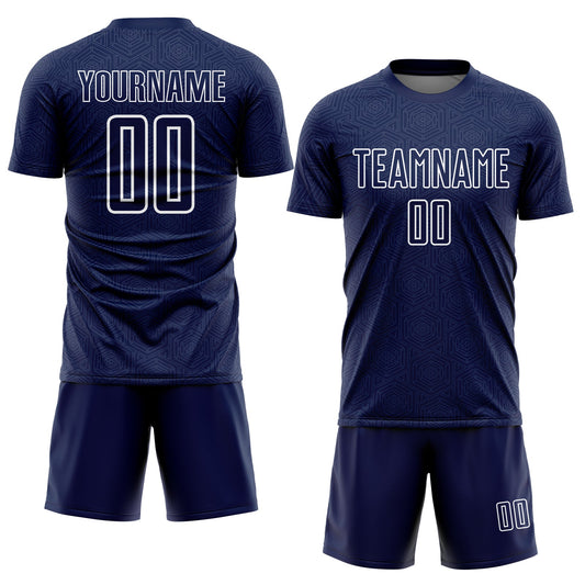 Custom Navy White Geometric Shape Sublimation Soccer Uniform Jersey - Sky-Custom
