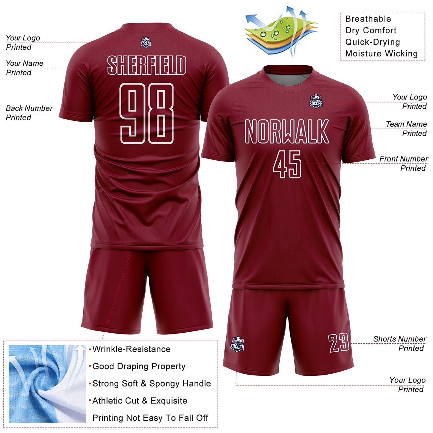 Custom Crimson White Geometric Shape Sublimation Soccer Uniform Jersey - Sky-Custom
