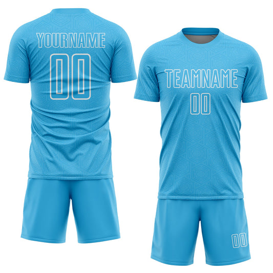 Custom Sky Blue White Geometric Shape Sublimation Soccer Uniform Jersey - Sky-Custom