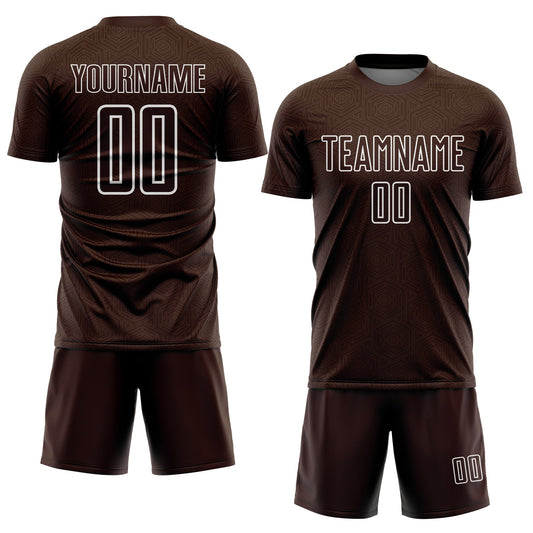Custom Brown White Geometric Shape Sublimation Soccer Uniform Jersey - Sky-Custom